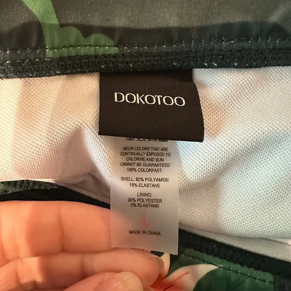 Dokotoo Size Large Bikini Bottoms Floral Green Peach High Waist Swim Beach - Picture 4 of 7